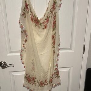 Floral Cream Scarf with Pink Accents vintage
